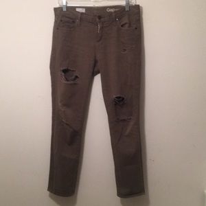 gap distressed army green girlfriend jeans